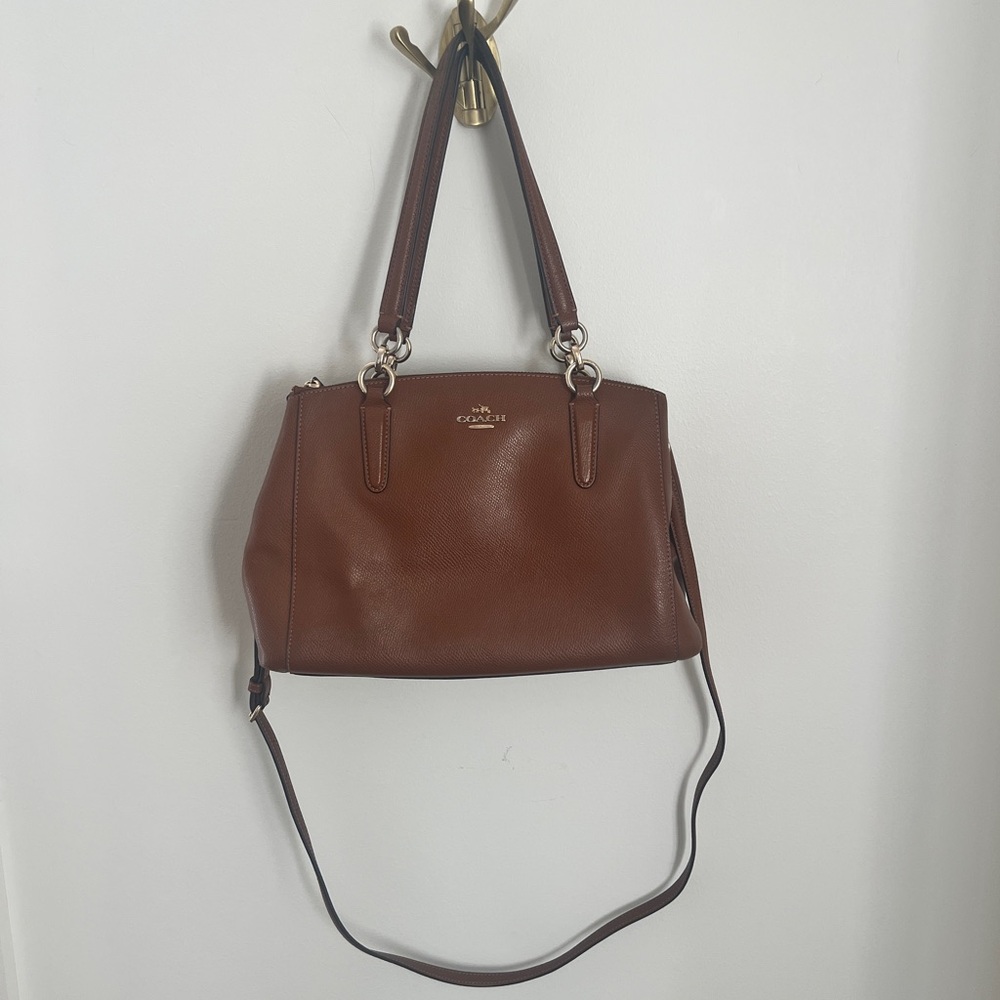 COACH Christie Crossgrain Leather Carryall Handbag Satchel Brown